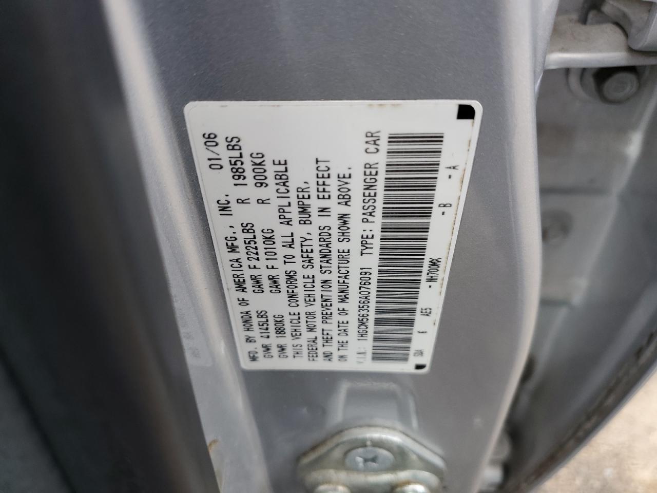 1HGCM56356A076091 2006 Honda Accord Se