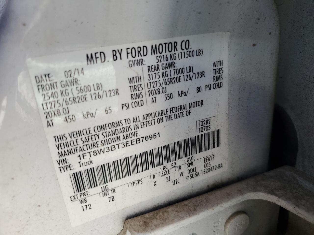 2014 Ford F350 Super Duty VIN: 1FT8W3BT3EEB76951 Lot: 75215694