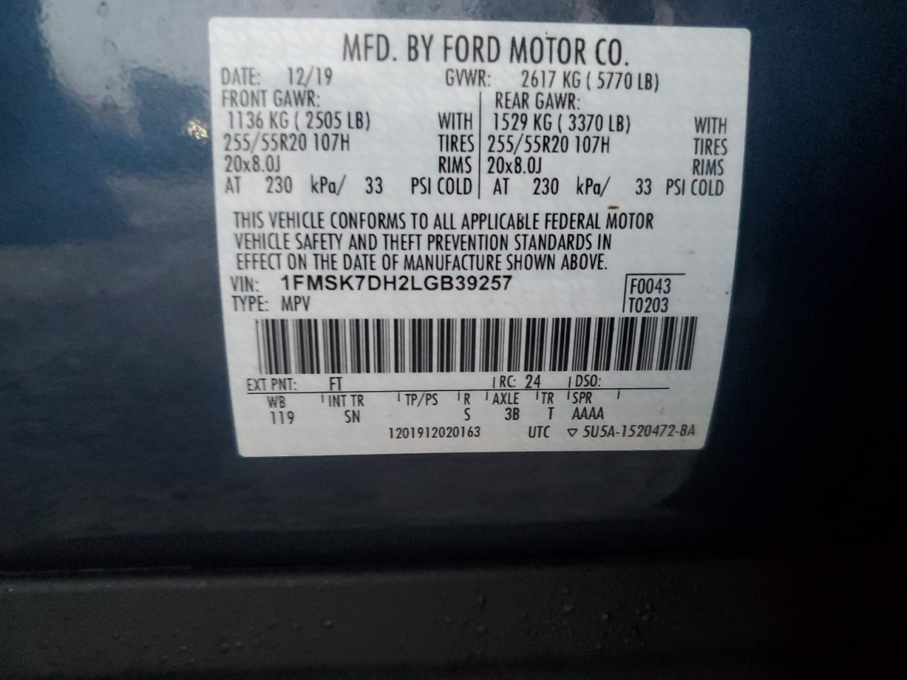 1FMSK7DH2LGB39257 2020 FORD EXPLORER - Image 13