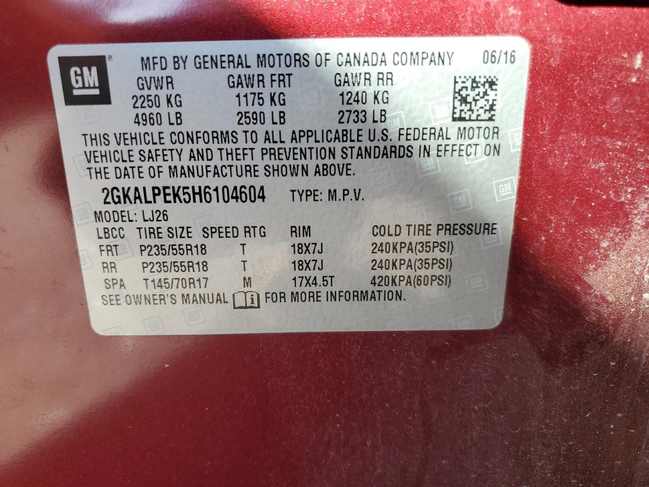 2017 GMC Terrain Slt VIN: 2GKALPEK5H6104604 Lot: 80244825