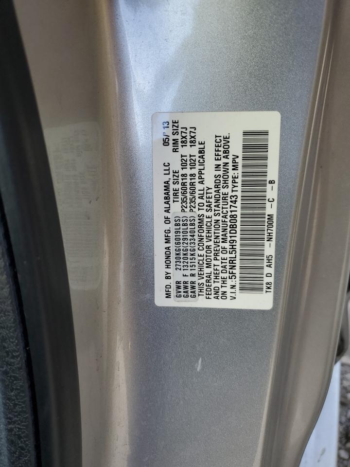 5FNRL5H91DB081743 2013 Honda Odyssey Touring