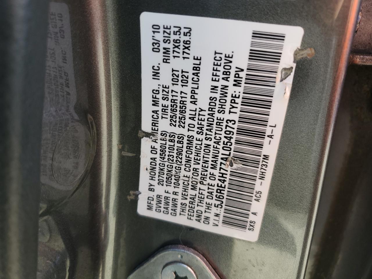 5J6RE4H77AL054973 2010 Honda Cr-V Exl