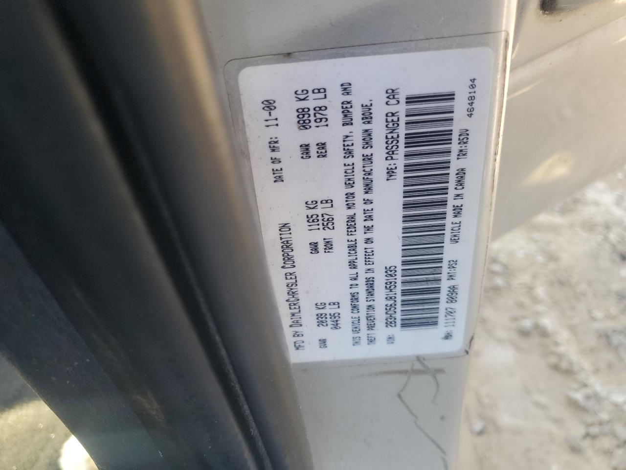 2001 Dodge Intrepid Es VIN: 2B3HD56J81H591035 Lot: 49917085