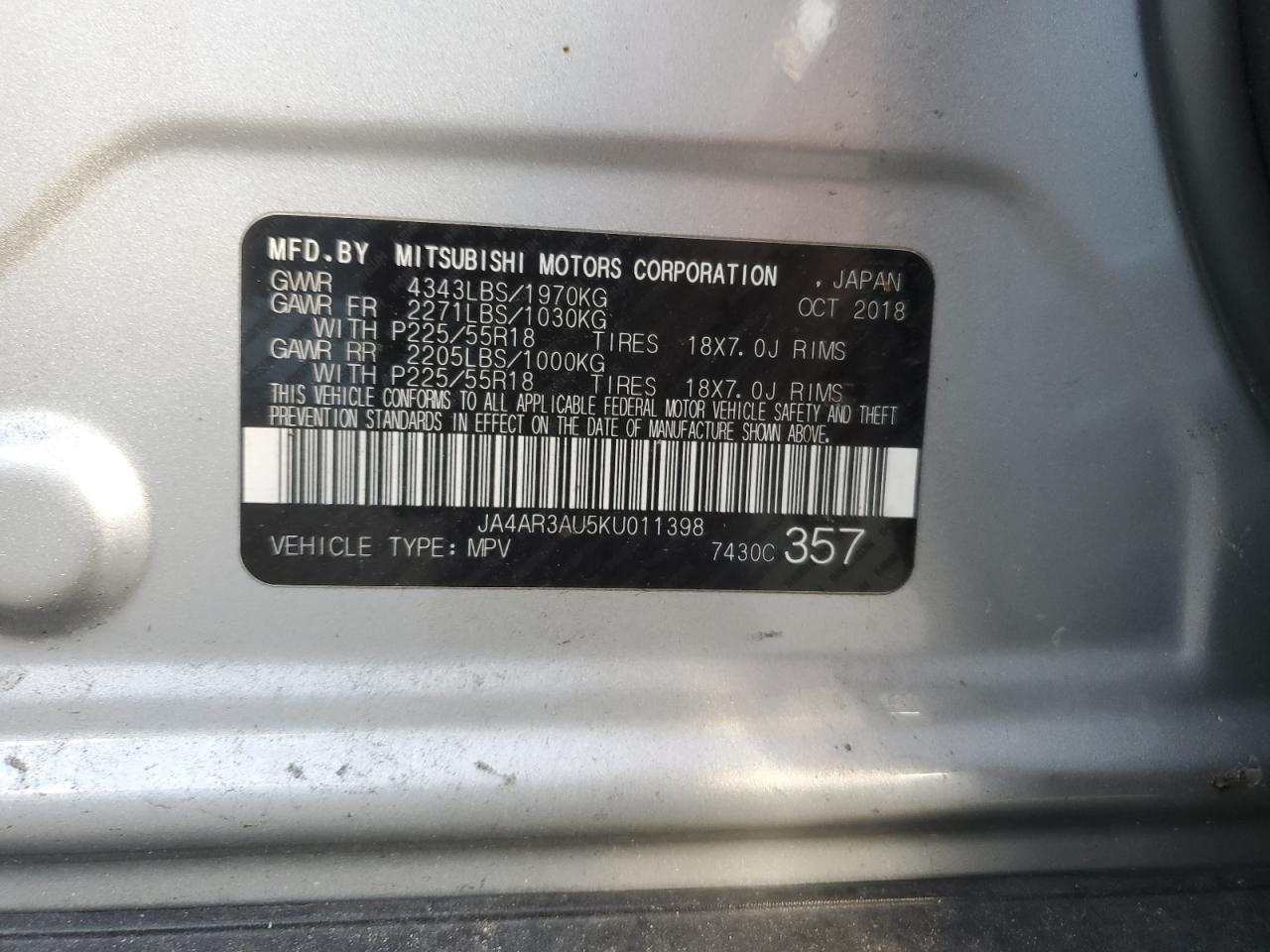 JA4AR3AU5KU011398 2019 MITSUBISHI OUTLANDER - Image 13