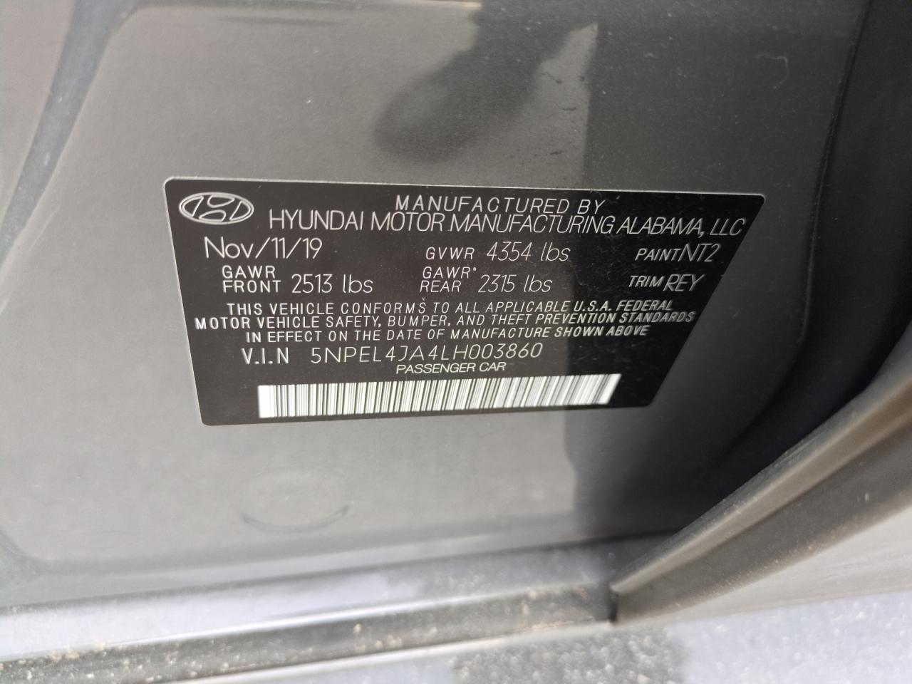 5NPEL4JA4LH003860 2020 Hyundai Sonata Sel