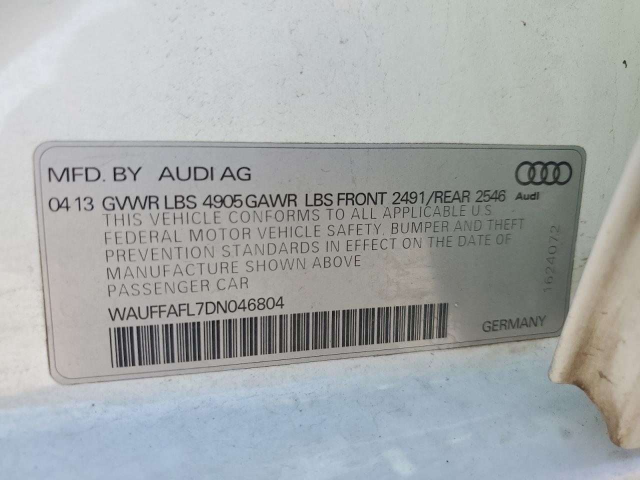 WAUFFAFL7DN046804 2013 Audi A4 Premium Plus