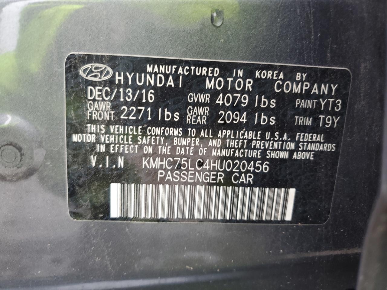 KMHC75LC4HU020456 2017 Hyundai Ioniq Sel