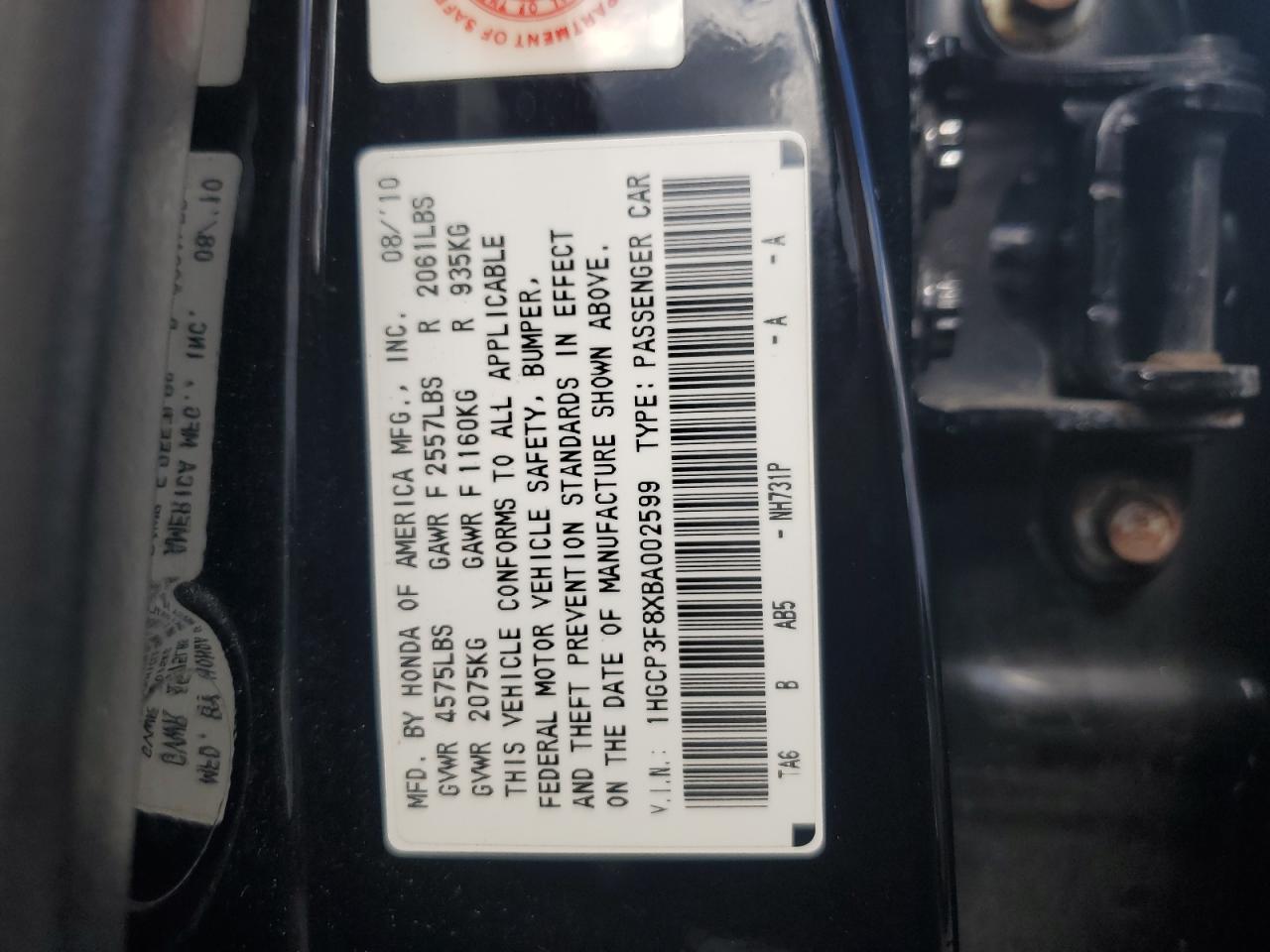 1HGCP3F8XBA002599 2011 Honda Accord Exl