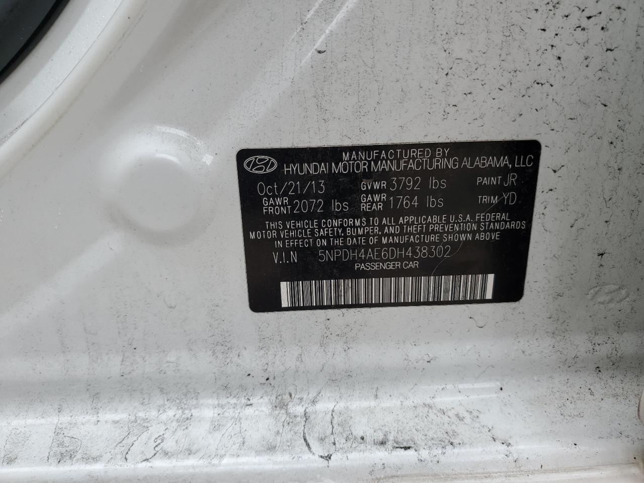 2013 Hyundai Elantra Gls VIN: 5NPDH4AE6DH438302 Lot: 74782184