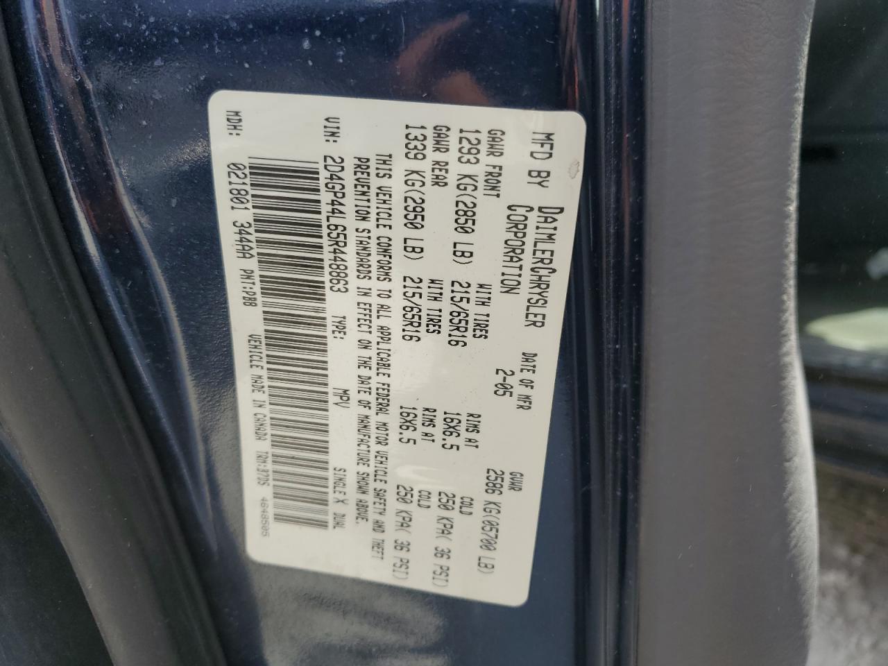 2005 Dodge Grand Caravan Sxt VIN: 2D4GP44L65R448863 Lot: 77177884