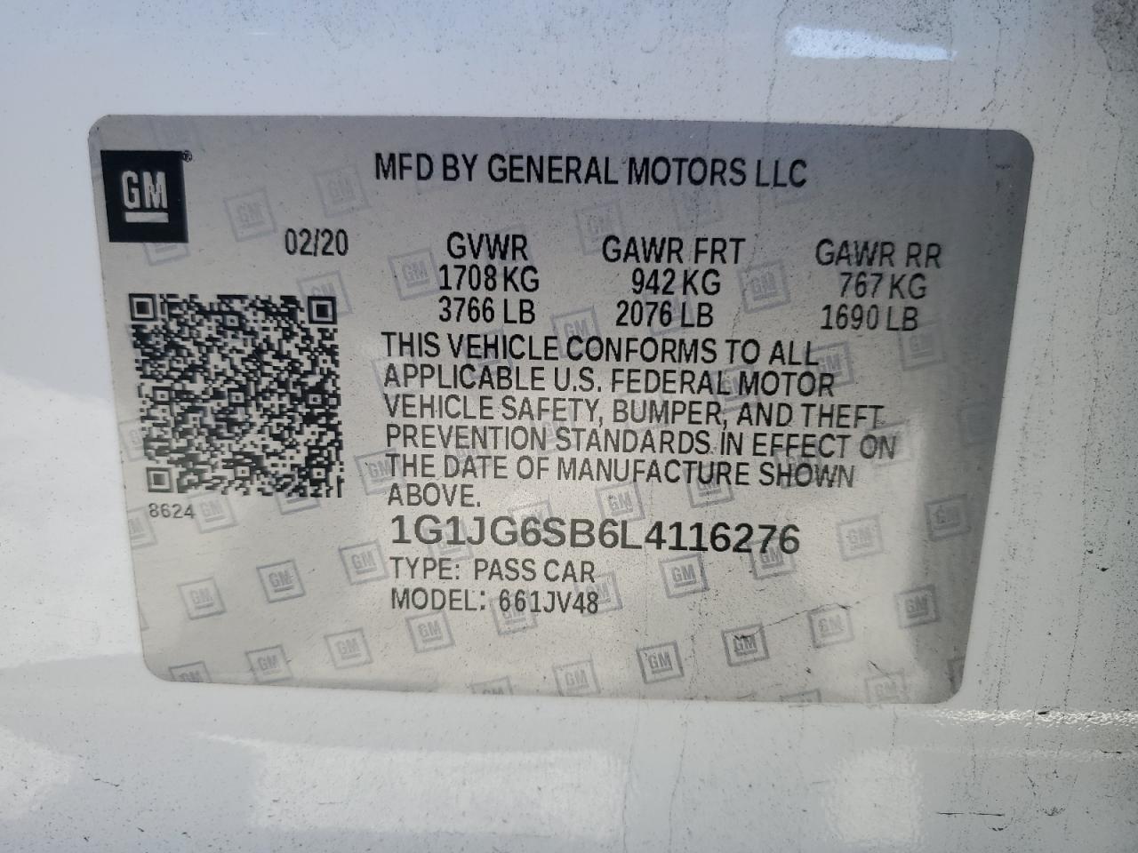 1G1JG6SB6L4116276 2020 Chevrolet Sonic