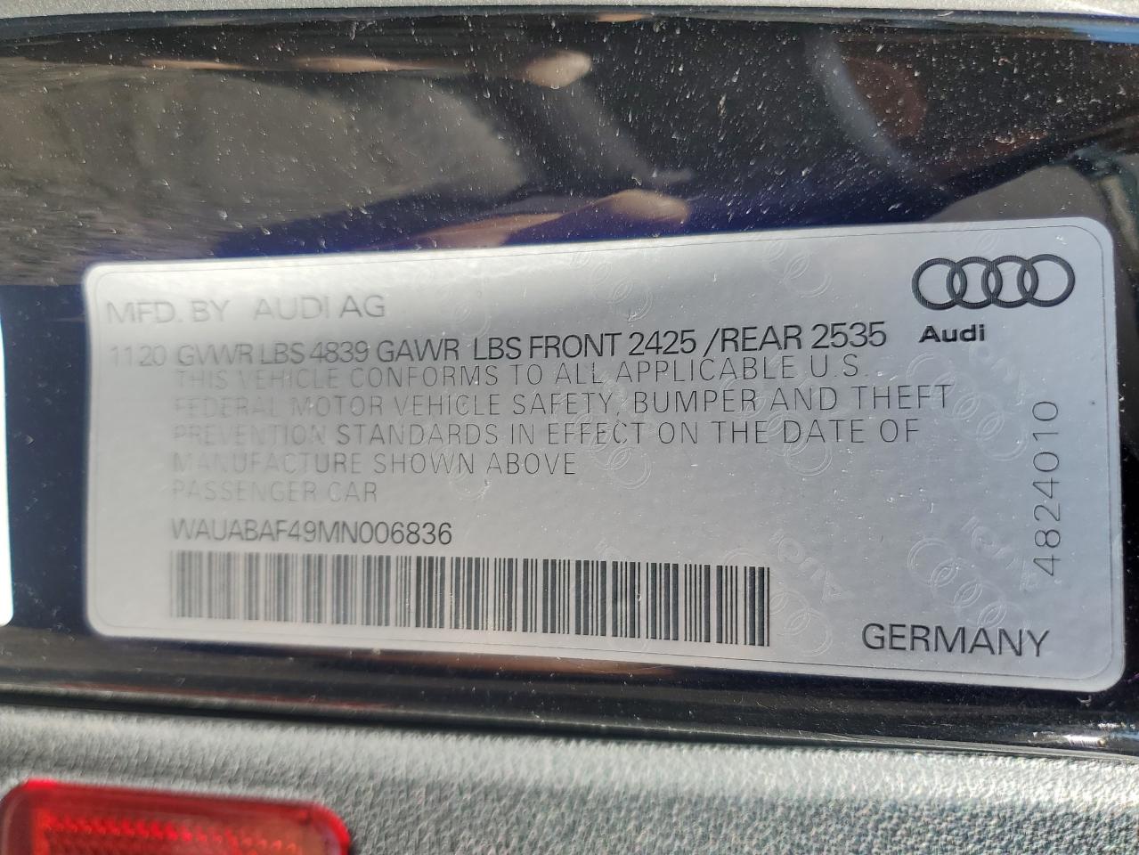 WAUABAF49MN006836 2021 Audi A4 Premium 40