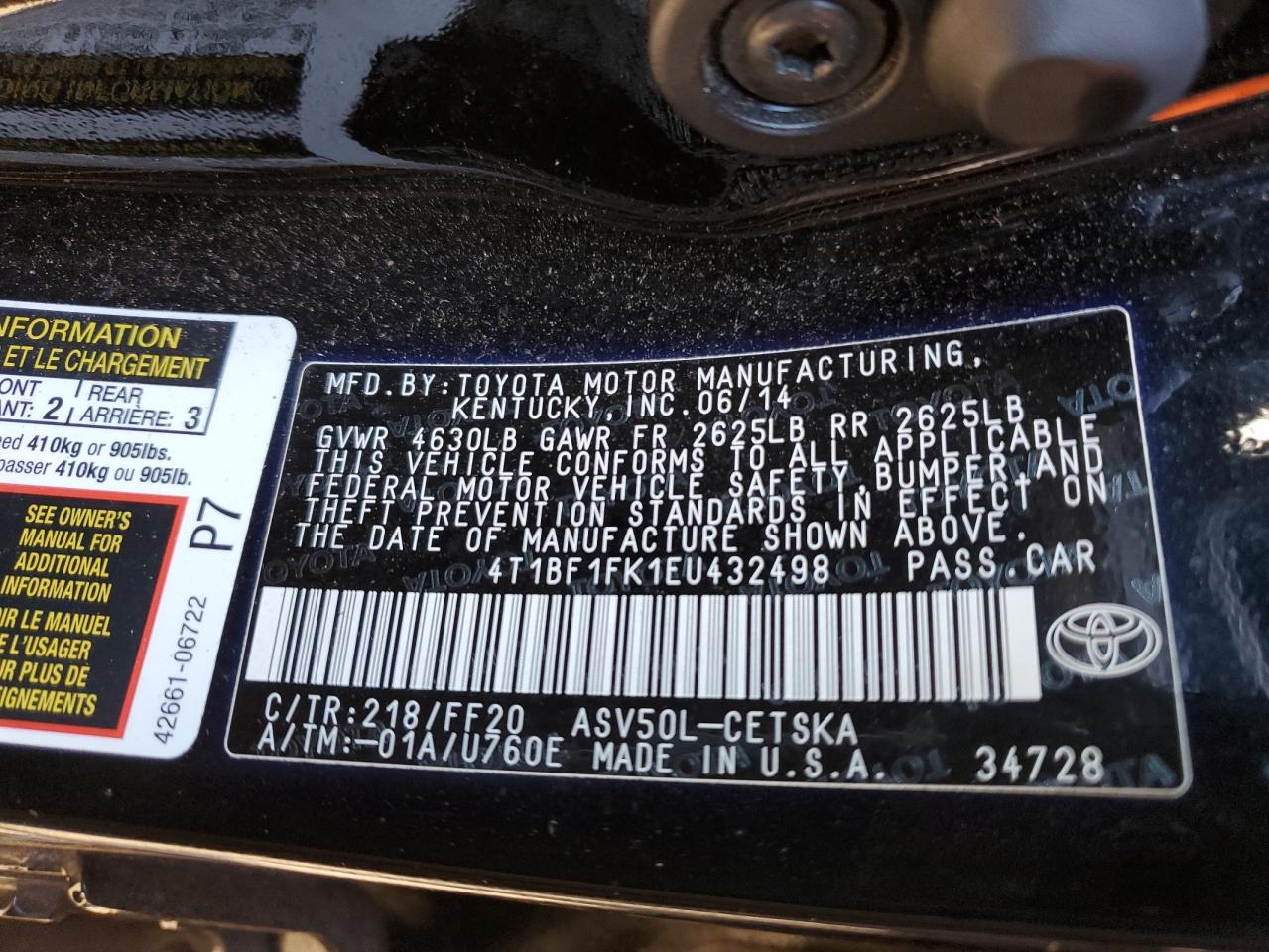 4T1BF1FK1EU432498 2014 Toyota Camry L