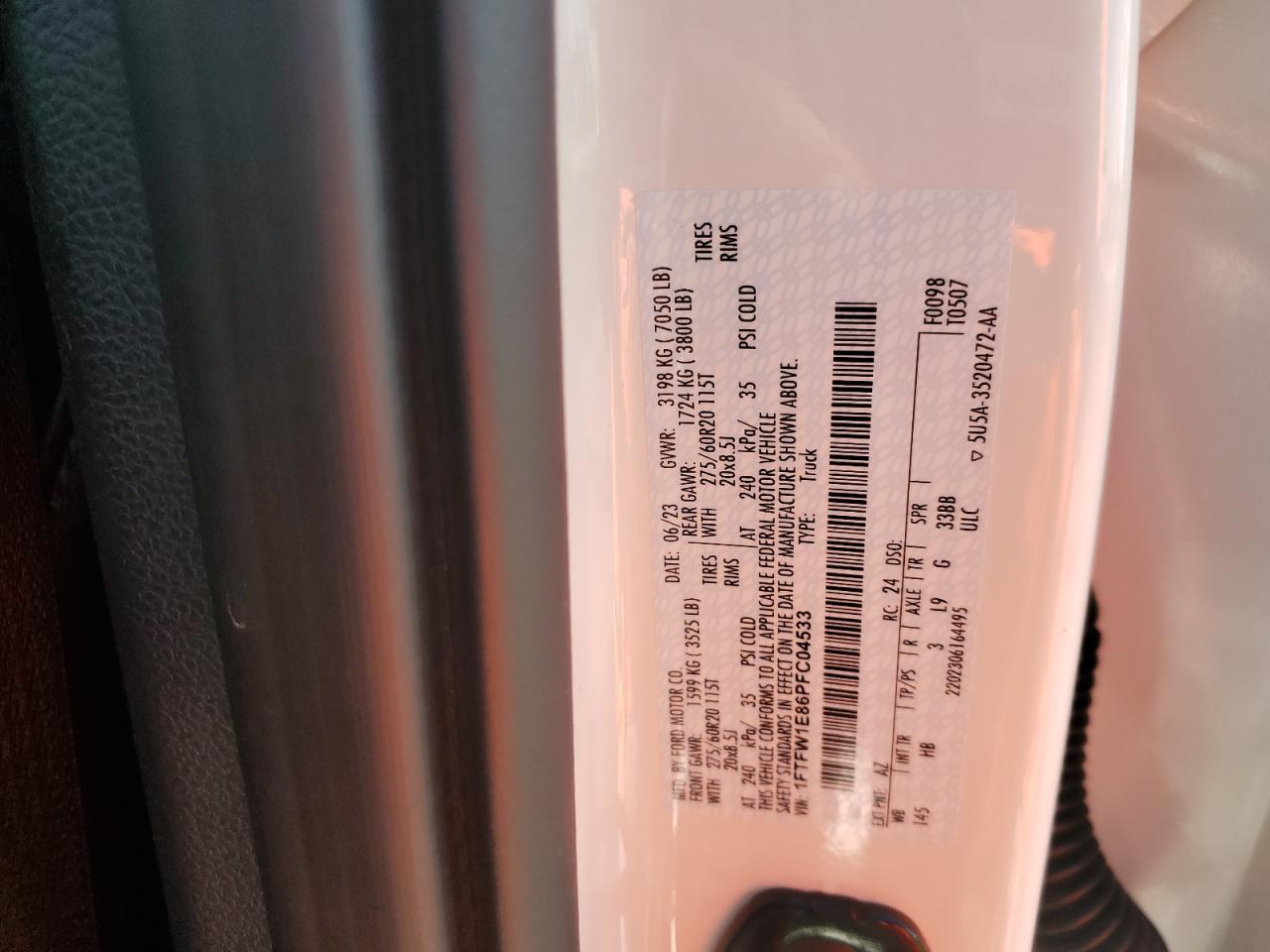 2023 Ford F150 Supercrew VIN: 1FTFW1E86PFC04533 Lot: 73688214