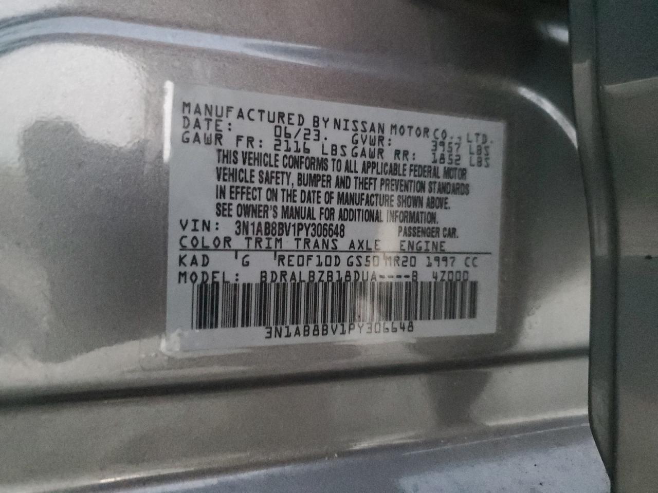 3N1AB8BV1PY306648 NISSAN SENTRA 2023
