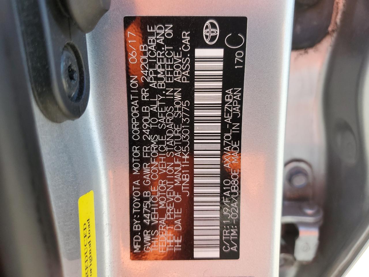 JTNB11HK5J3013775 2018 Toyota Camry L