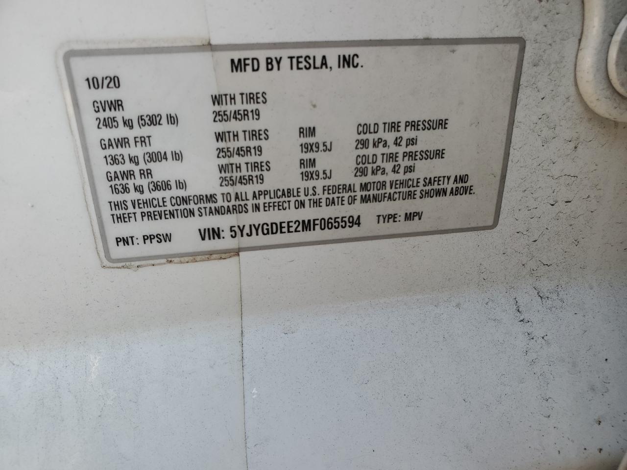 VIN 5YJYGDEE2MF065594 2021 TESLA MODEL Y no.13