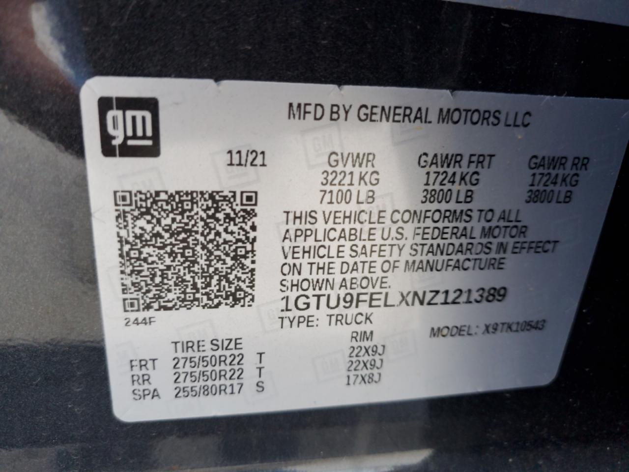 2022 GMC Sierra Limited K1500 Denali VIN: 1GTU9FELXNZ121389 Lot: 75878194