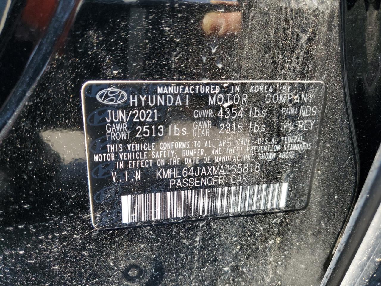 2021 Hyundai Sonata Sel VIN: KMHL64JAXMA165818 Lot: 72696214