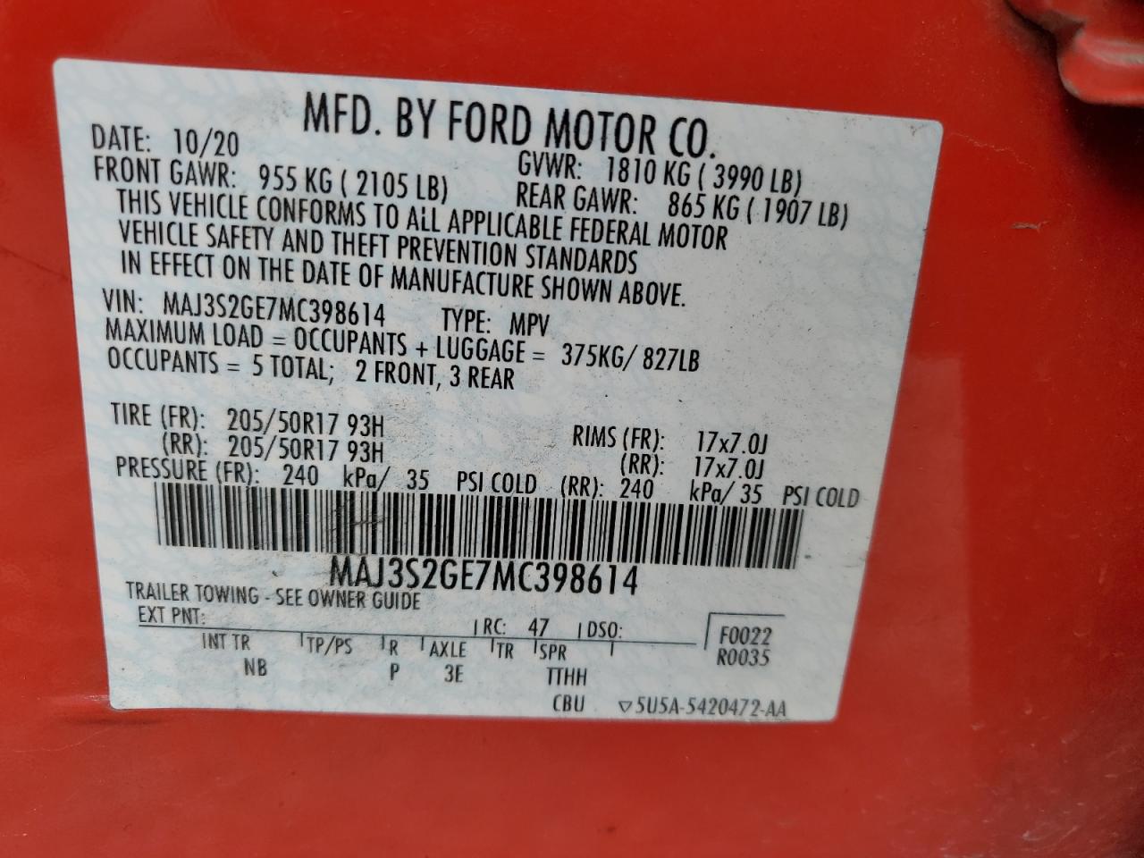 2021 Ford Ecosport Se VIN: MAJ3S2GE7MC398614 Lot: 77531564