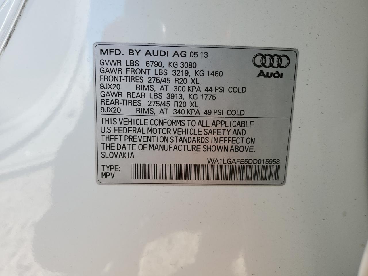 2013 Audi Q7 Premium Plus VIN: WA1LGAFE5DD015958 Lot: 76278364