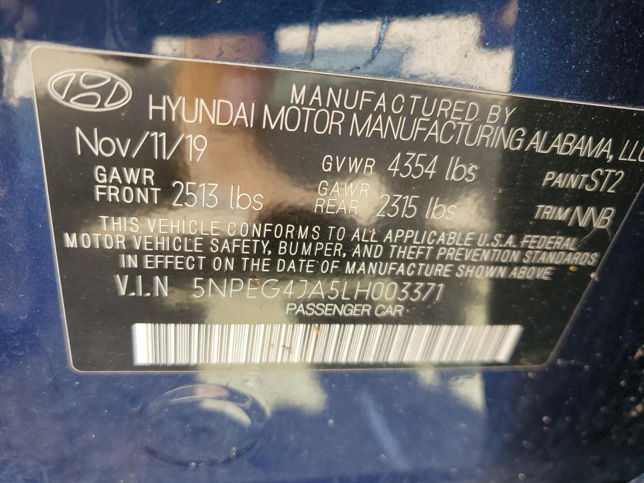 5NPEG4JA5LH003371 2020 Hyundai Sonata Se