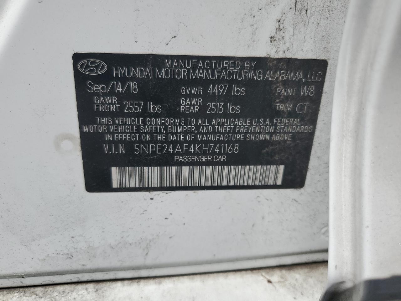 5NPE24AF4KH741168 2019 Hyundai Sonata Se