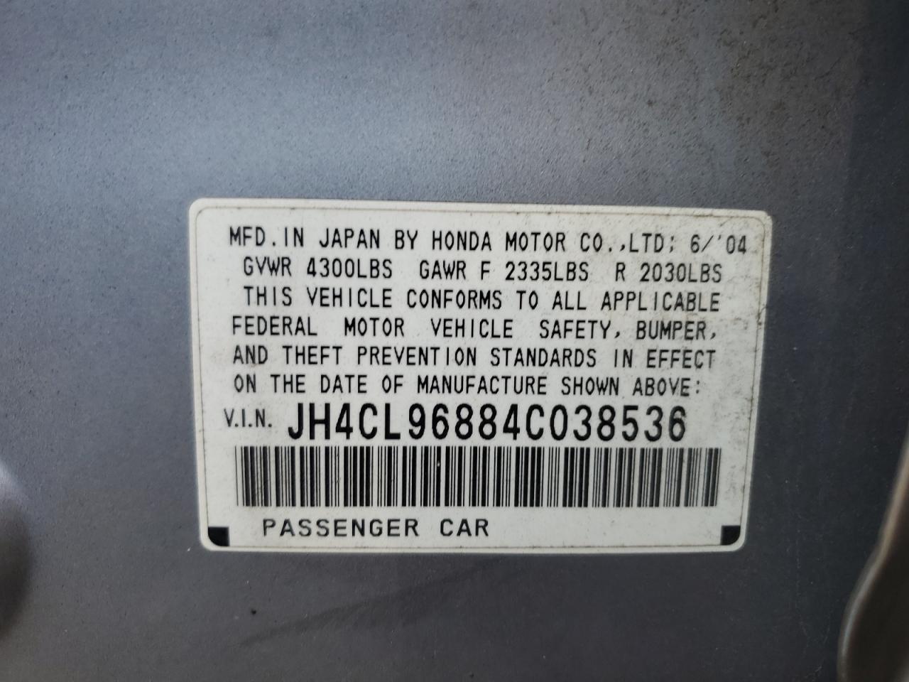 JH4CL96884C038536 2004 Acura Tsx