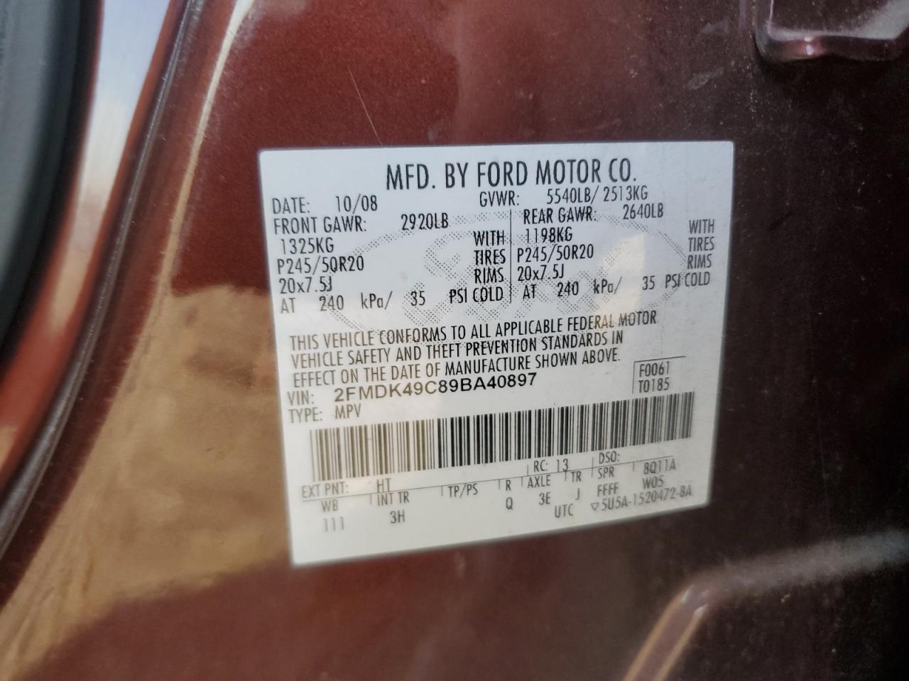 2FMDK49C89BA40897 2009 Ford Edge Limited