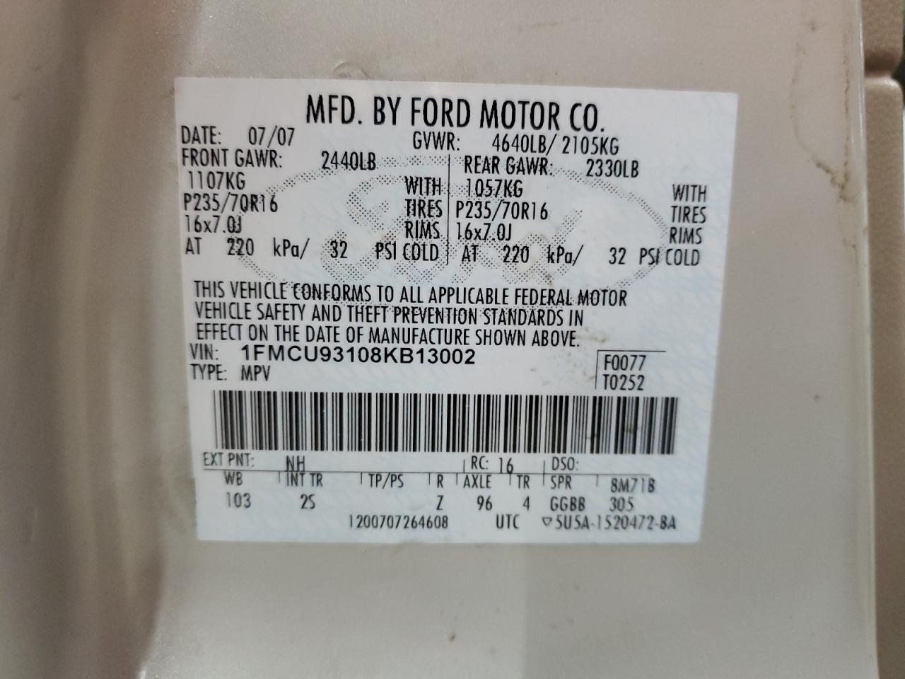 1FMCU93108KB13002 2008 Ford Escape Xlt