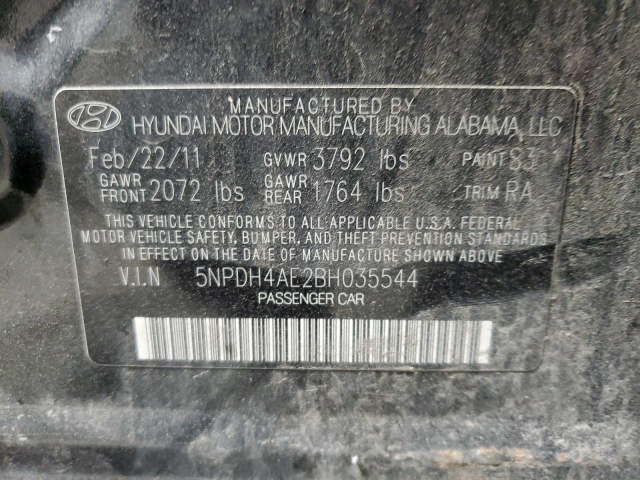 2011 Hyundai Elantra Gls VIN: 5NPDH4AE2BH035544 Lot: 74299464