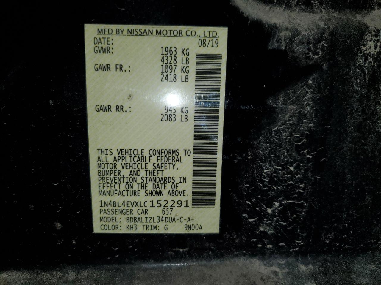 1N4BL4EVXLC152291 NISSAN ALTIMA 2020