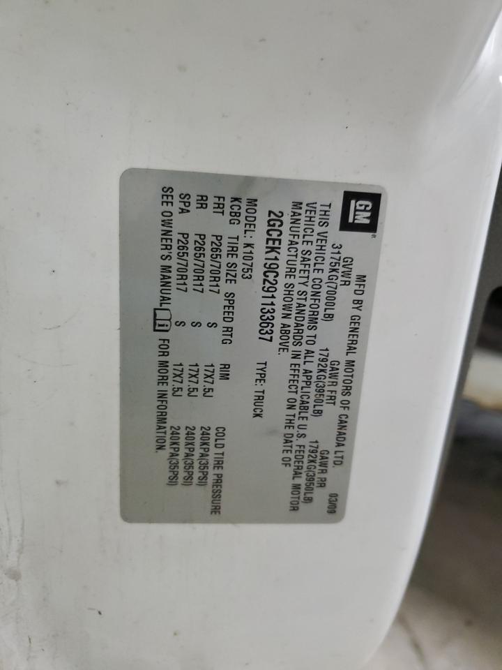 2009 Chevrolet Silverado K1500 VIN: 2GCEK19C291133637 Lot: 74618574