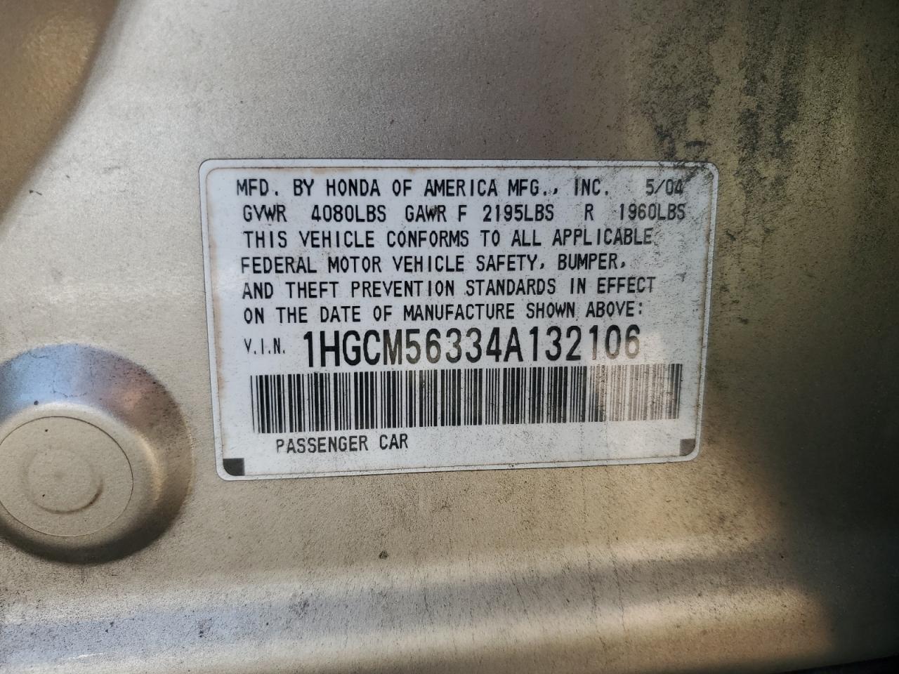 1HGCM56334A132106 2004 Honda Accord Lx