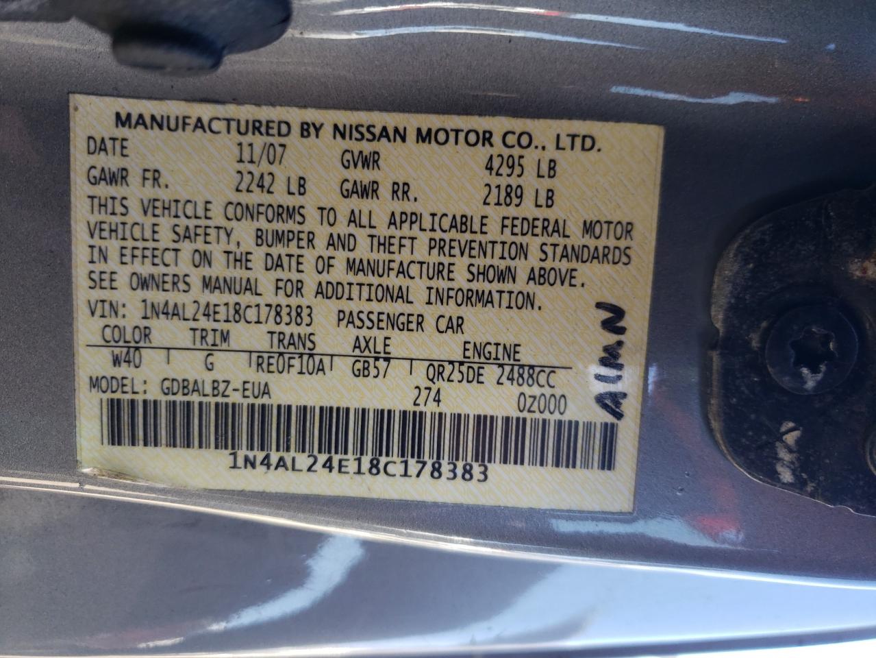 1N4AL24E18C178383 2008 Nissan Altima 2.5S