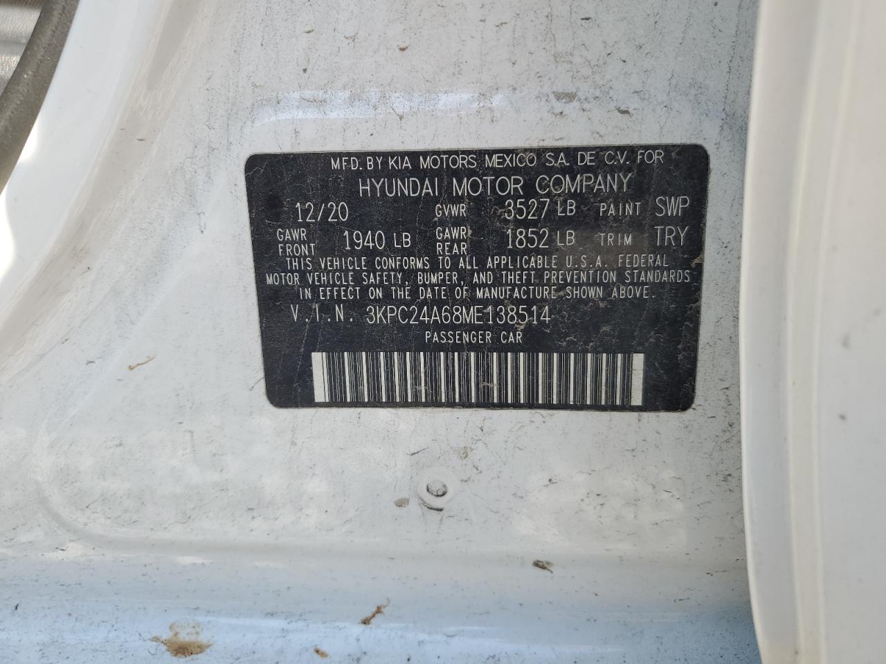 3KPC24A68ME138514 2021 Hyundai Accent Se