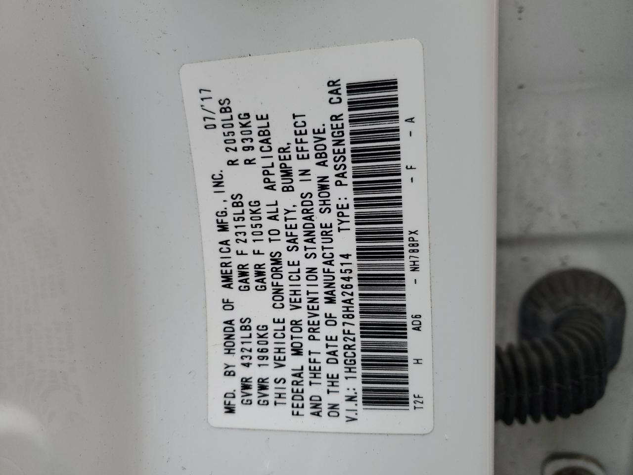 1HGCR2F78HA264514 2017 Honda Accord Ex