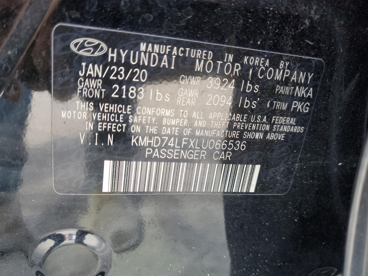 2020 Hyundai Elantra Se VIN: KMHD74LFXLU066536 Lot: 76834024