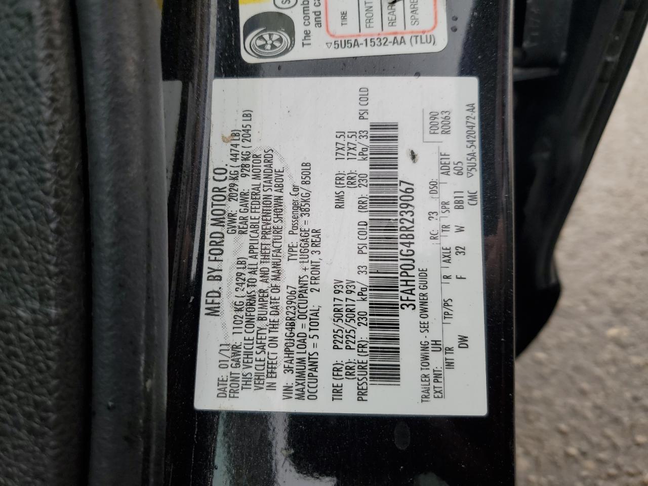 2011 Ford Fusion Sel VIN: 3FAHP0JG4BR239067 Lot: 75524384