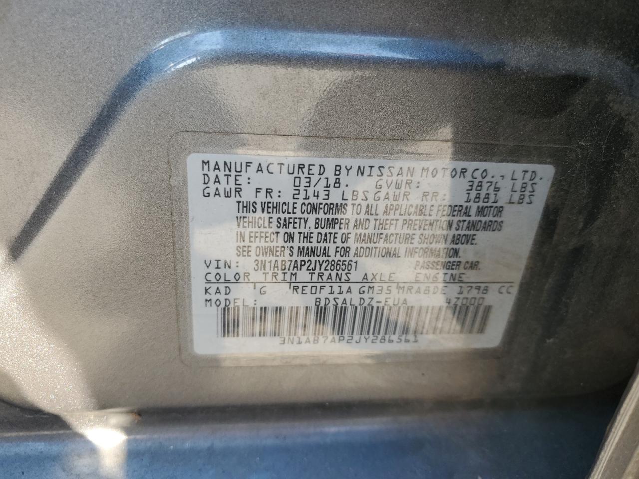 3N1AB7AP2JY286561 2018 Nissan Sentra S