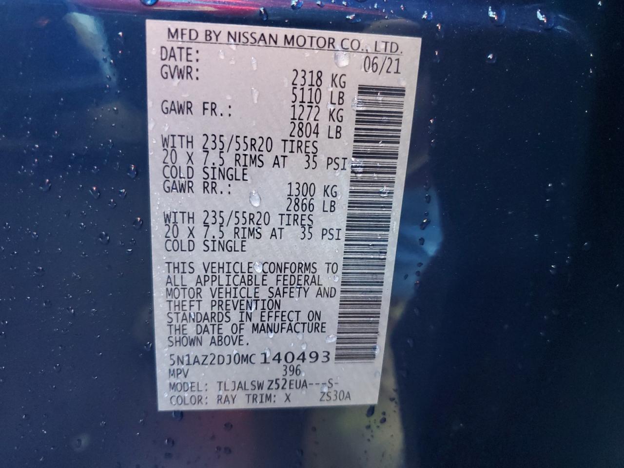 2021 Nissan Murano Platinum VIN: 5N1AZ2DJ0MC140493 Lot: 74335854