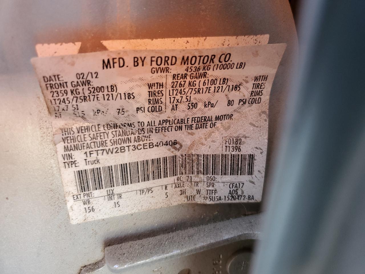 1FT7W2BT3CEB40406 2012 Ford F250 Super Duty