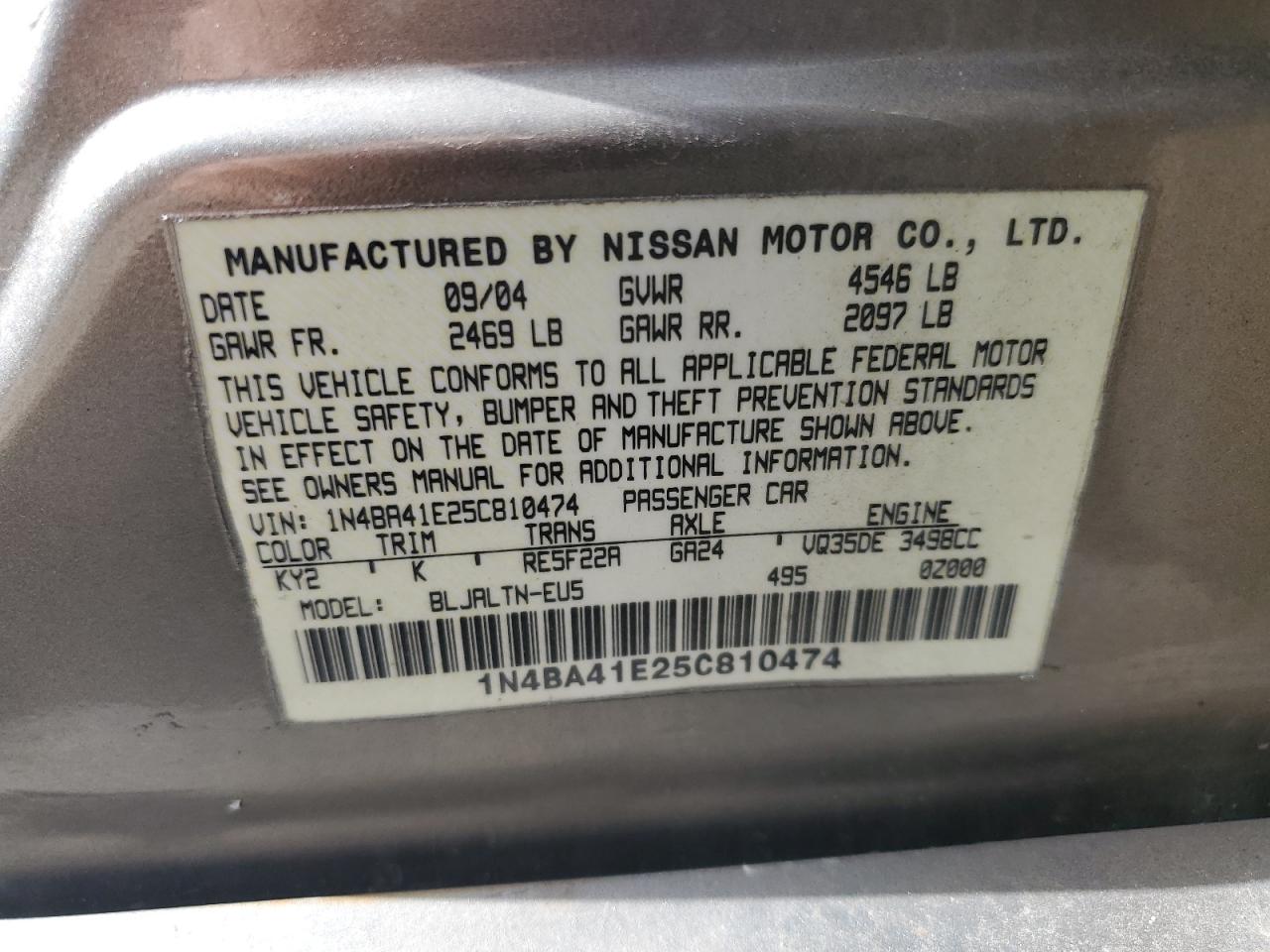 1N4BA41E25C810474 2005 Nissan Maxima Se