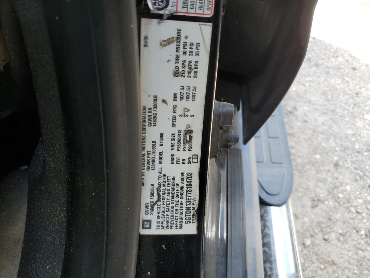 2007 Hummer H3 VIN: 5GTDN13E778104702 Lot: 72533514