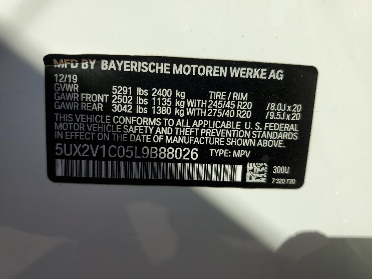 2020 BMW X4 xDrive30I VIN: 5UX2V1C05L9B88026 Lot: 75050304