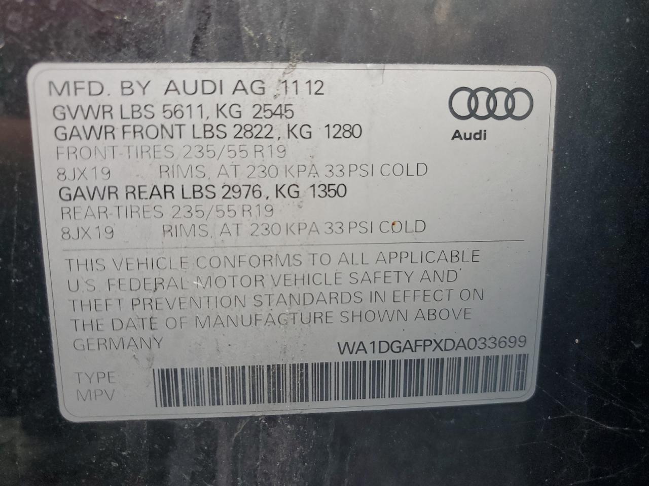 2013 Audi Q5 Premium Plus VIN: WA1DGAFPXDA033699 Lot: 74528564