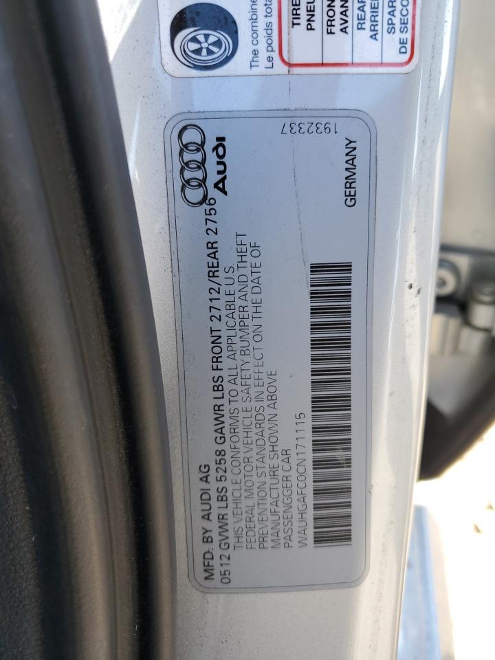 2012 Audi A6 Prestige VIN: WAUHGAFC0CN171115 Lot: 73545934