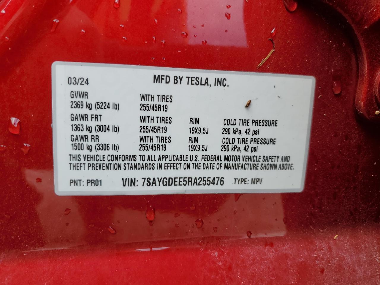 7SAYGDEE5RA255476 2024 Tesla Model Y