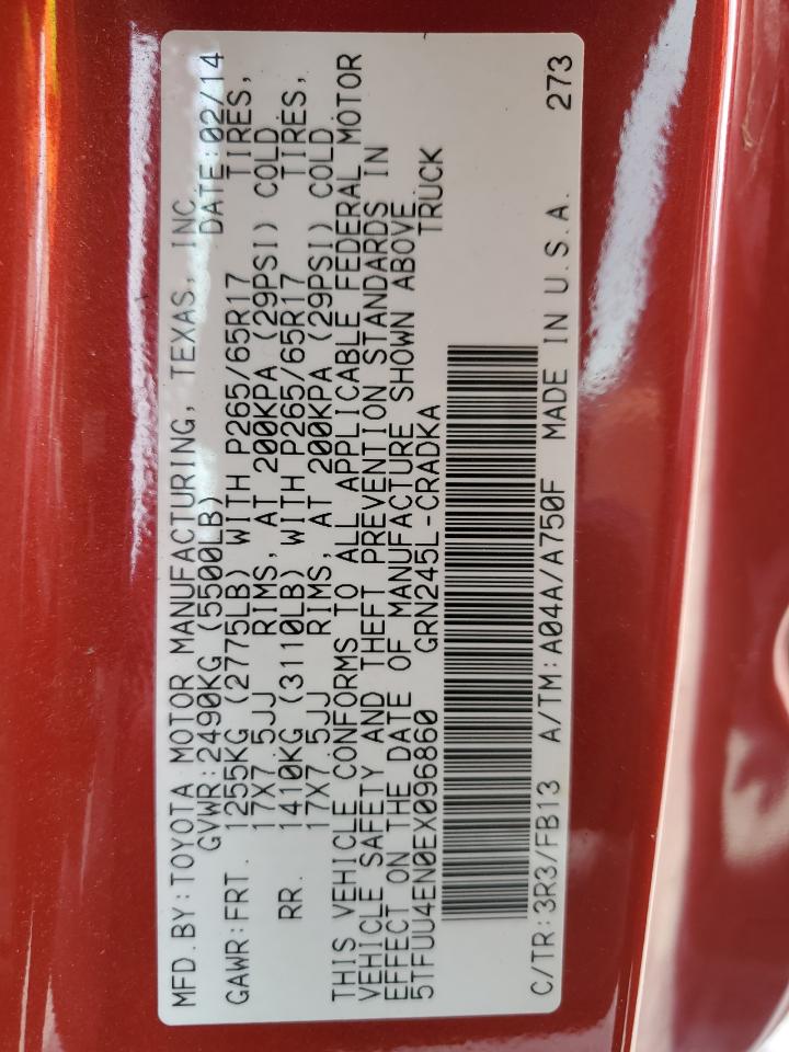 2014 Toyota Tacoma VIN: 5TFUU4EN0EX096860 Lot: 77434844