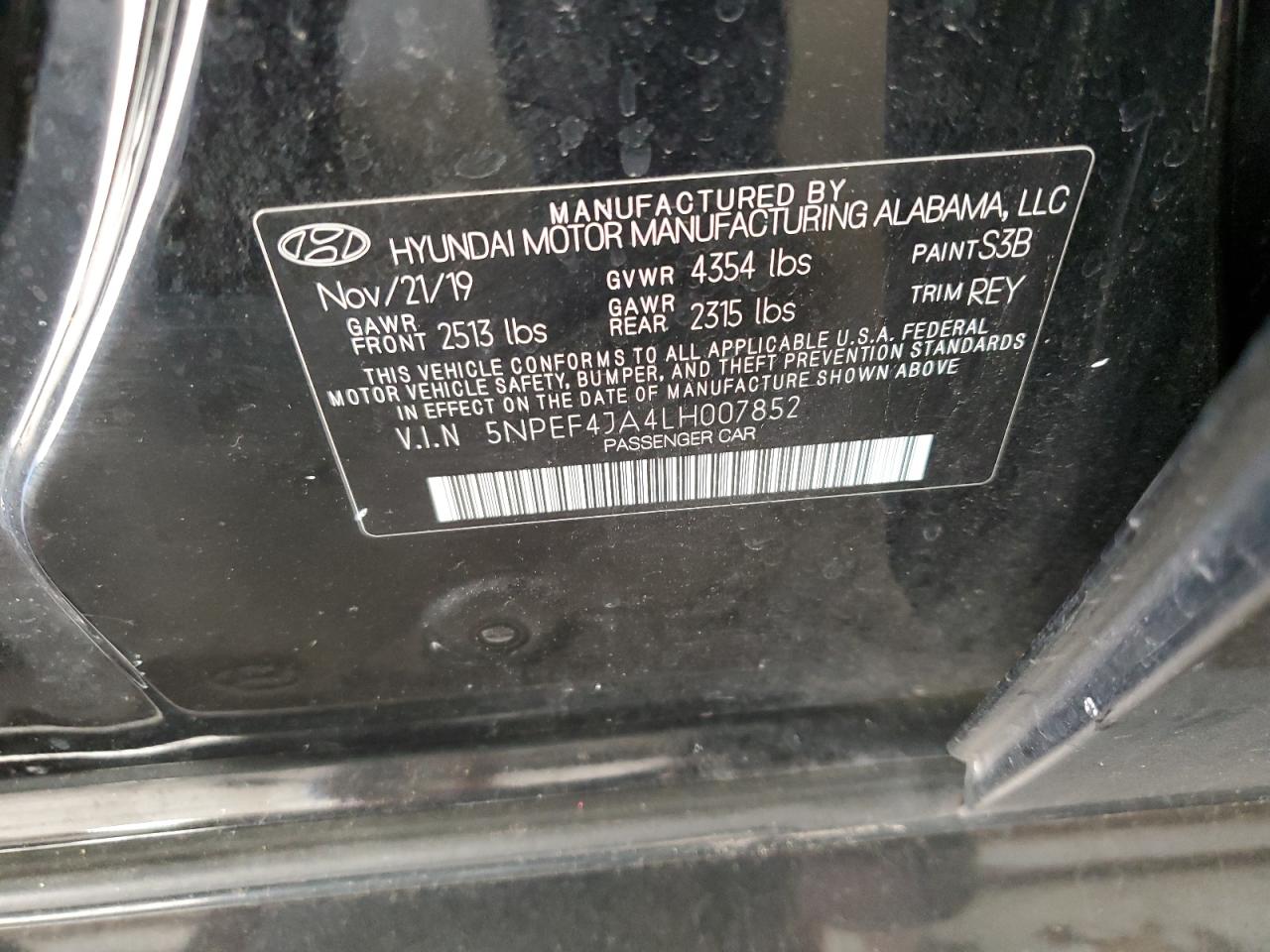 2020 Hyundai Sonata Sel VIN: 5NPEF4JA4LH007852 Lot: 76409294